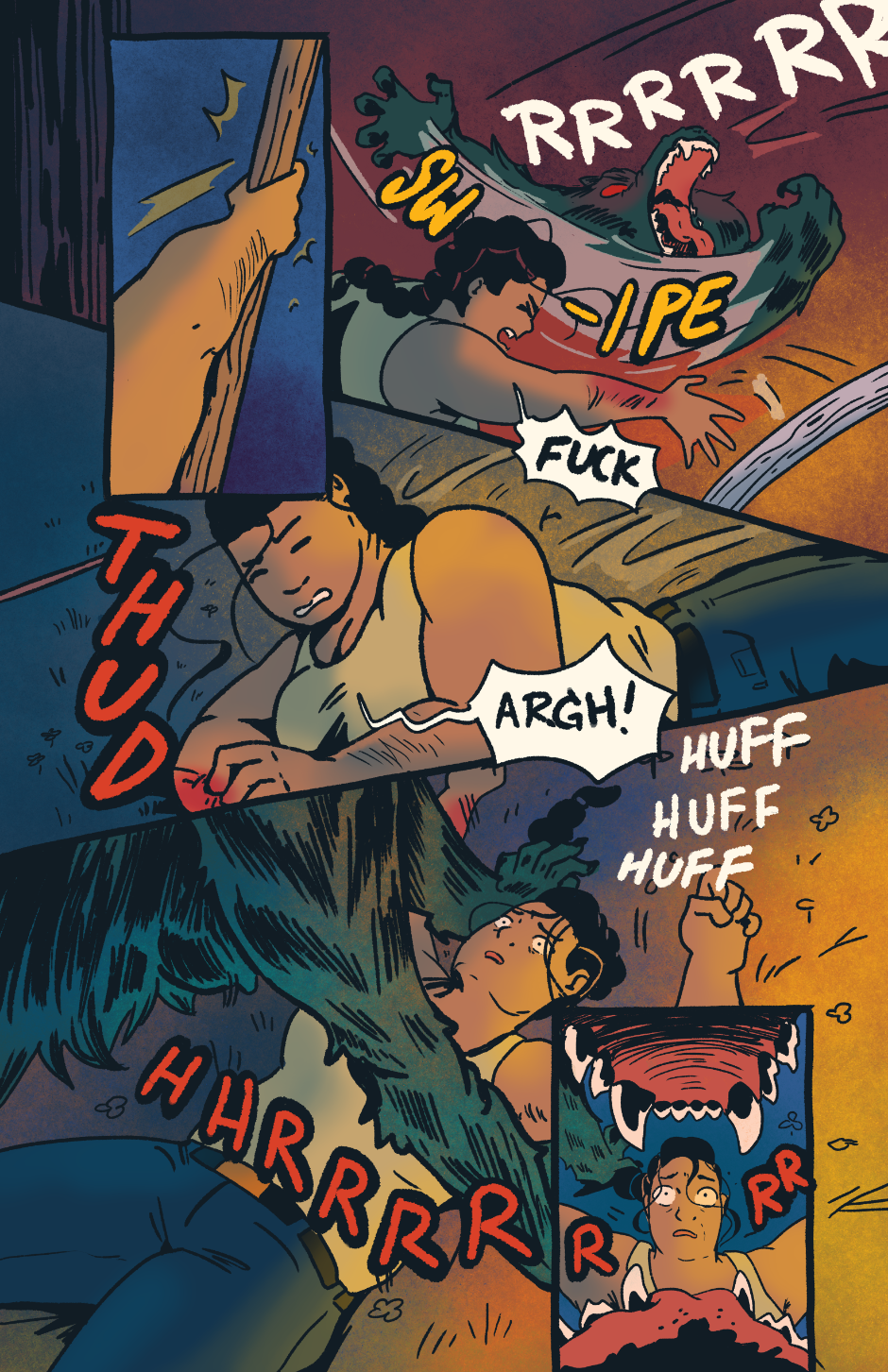 Shep reaches for her staff, but the wolf swipes it out of her hands. She's then pinned to the forest floor and stares into the maw of the wolf