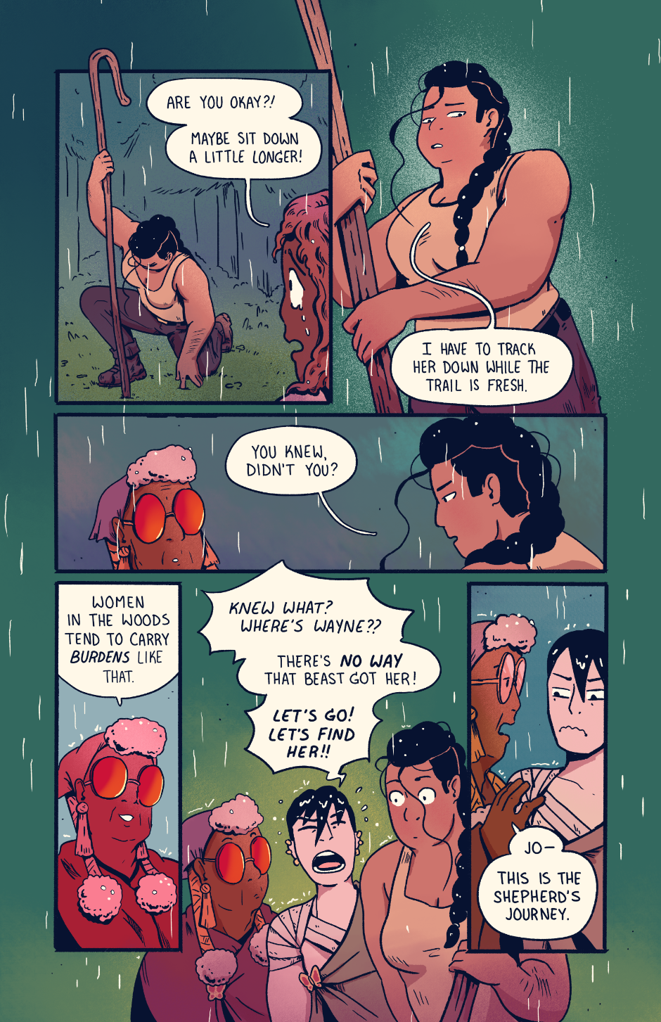 Shep mysteriously asks Granny if she knew about Wayne's condition, and Granny replies "women in the woods tend to carry burdens like that". Jo cries out in frustration that they all should go look for Wayne.