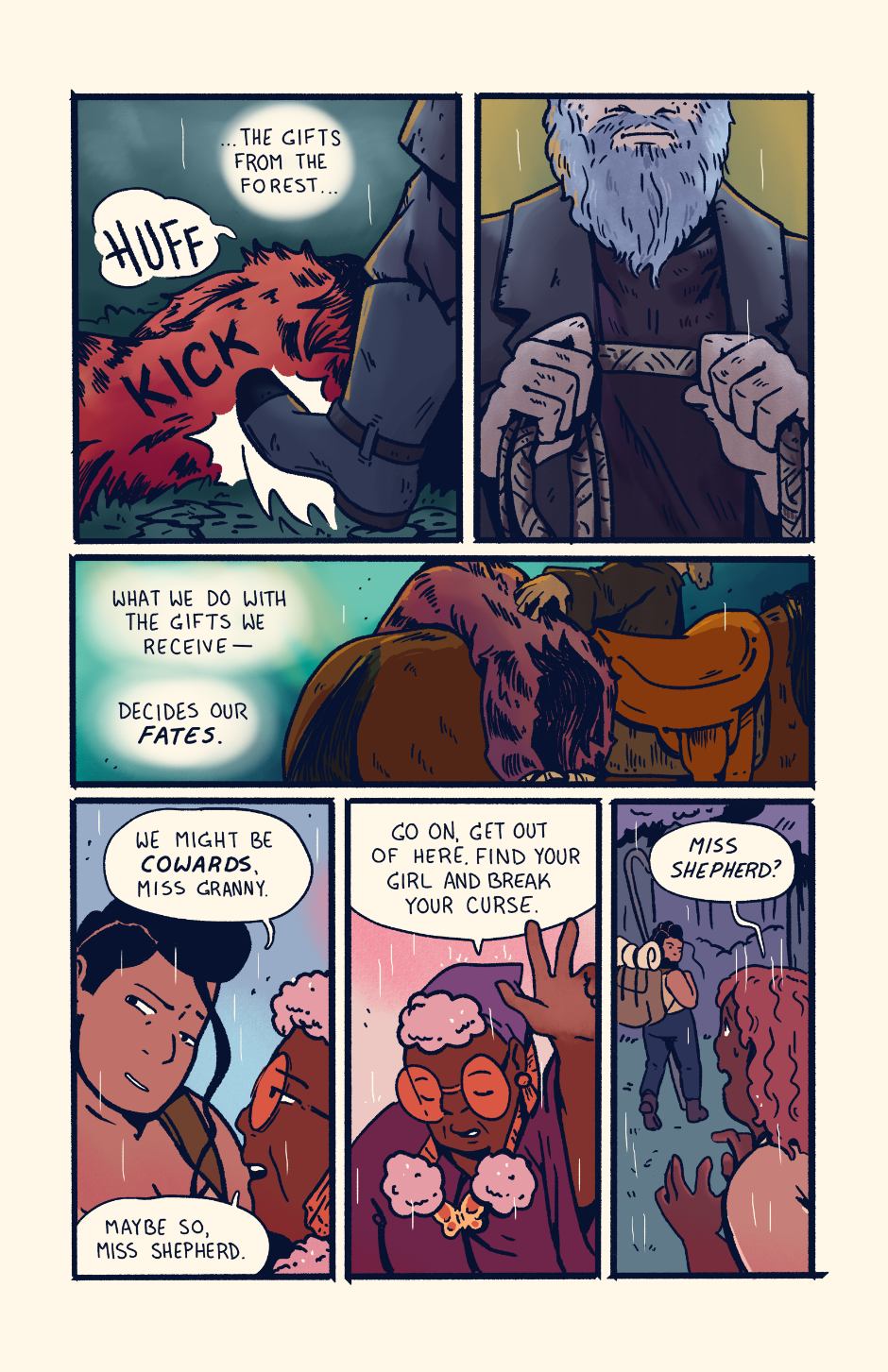 Wolf Wayne is captured by a faceless man with a beard and put on the back of his horse. Granny sends Shep off to find Wayne.